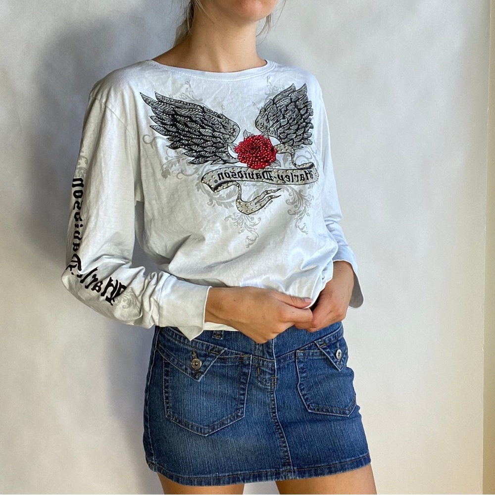 Vintage Y2K Maui Harley Davidson Embroidery Rose Wings  Red Graphic Biker Sz M